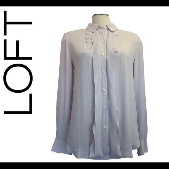 Loft pale mauve purple Front ruffle Frill button front Blouse Size L - Picture 1 of 10